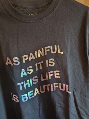 Black Short-Sleeve Tee with Holographic Quote